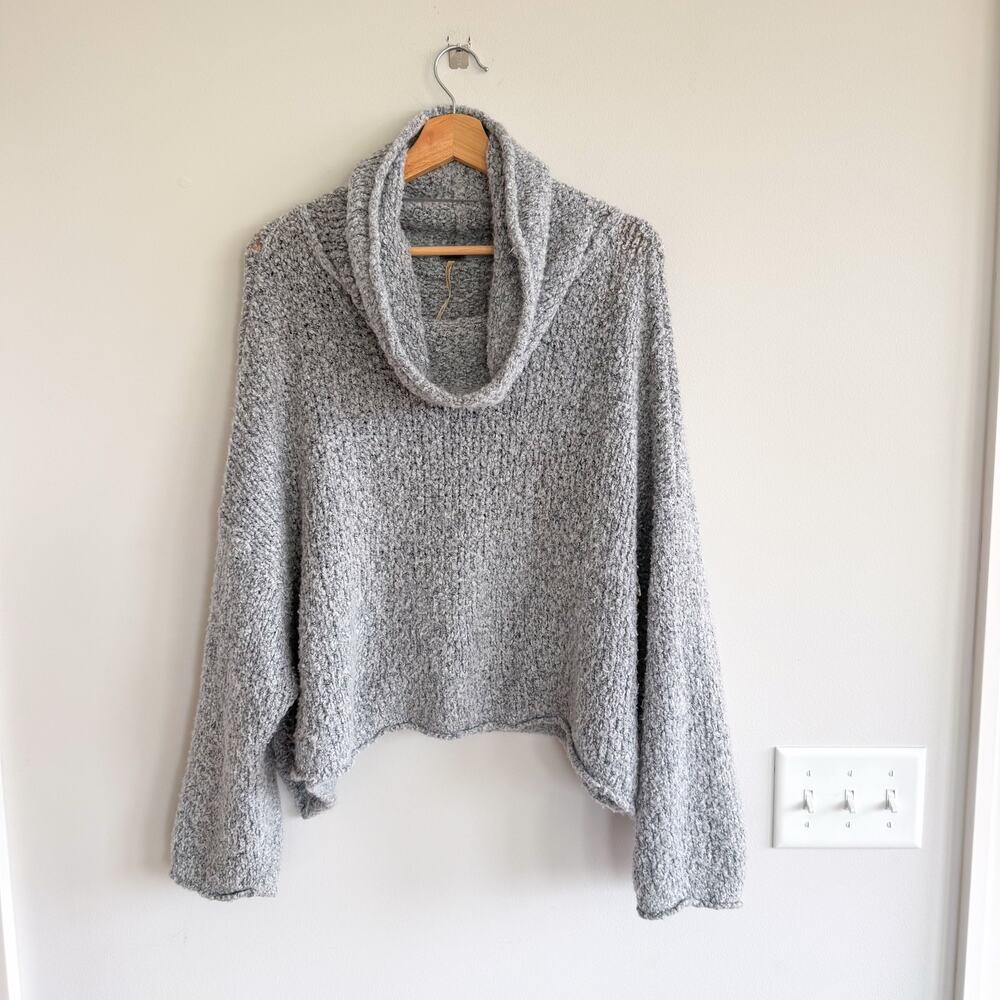 Free People Bff Loopy-Knit Cowl Neck Pullover Sweater Gray S